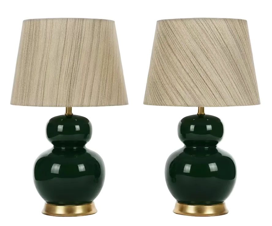 Pair of Deep Green Double Gourd Lamps