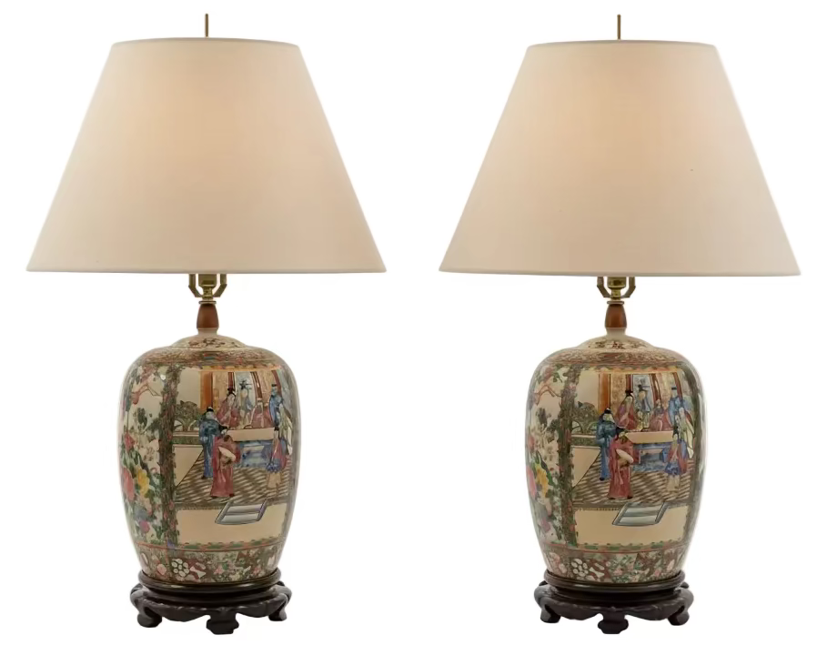 Pair of Chinese Rose Famille Lamps