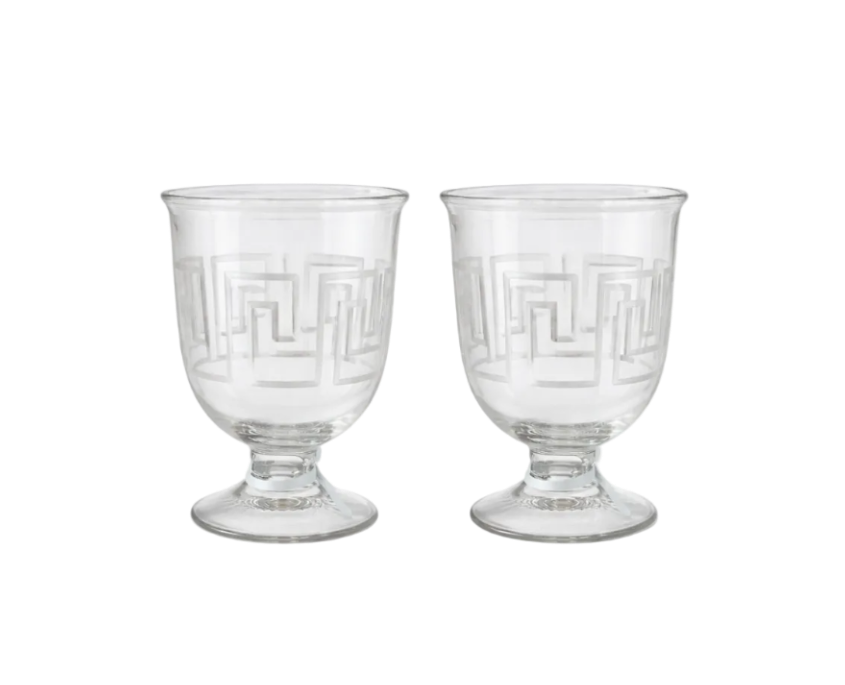 Set of 2 Small Glass Greek Key Hurricanes