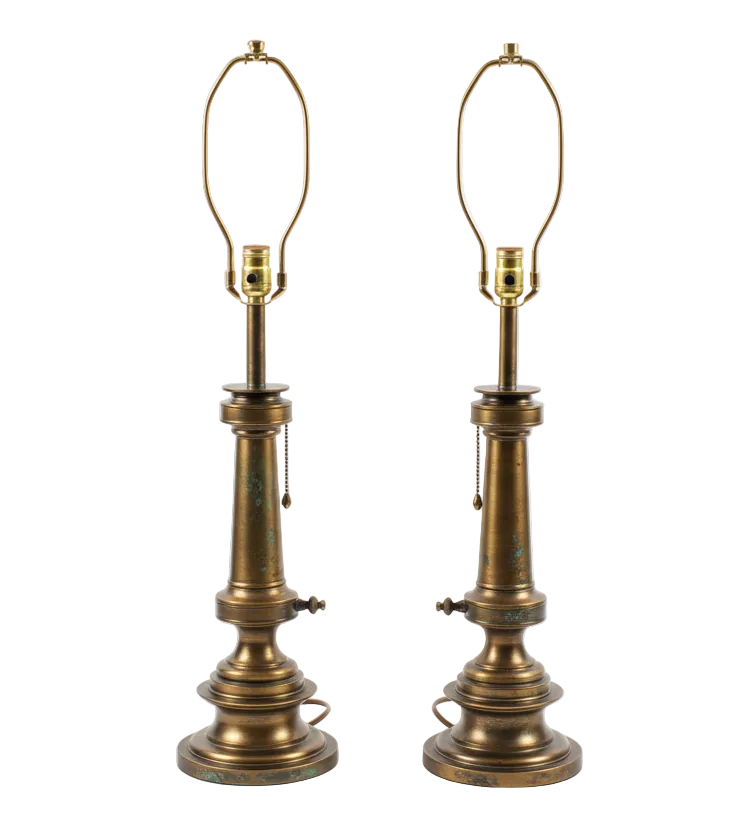 Pair of Vintage Mid Century Tommy Parzinger Signed Brass Lamp Bases