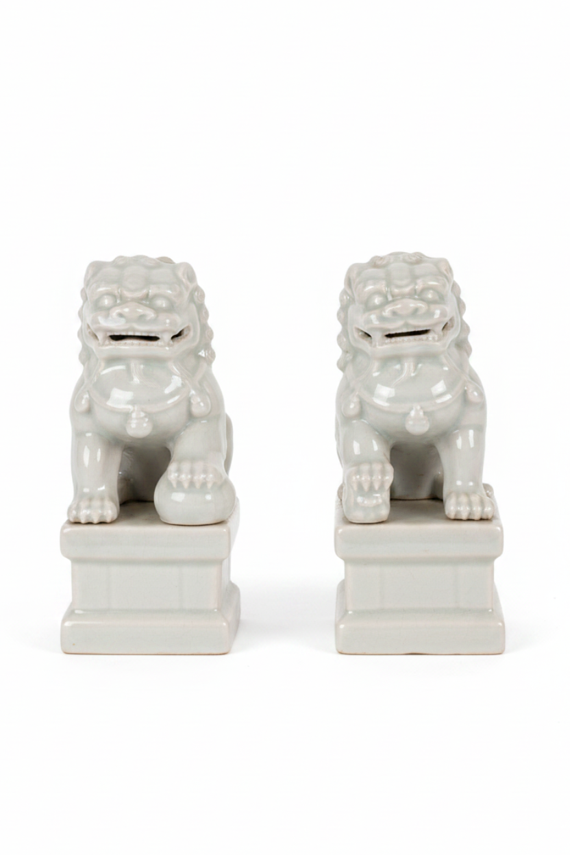 Pair of Celadon Foo Dogs