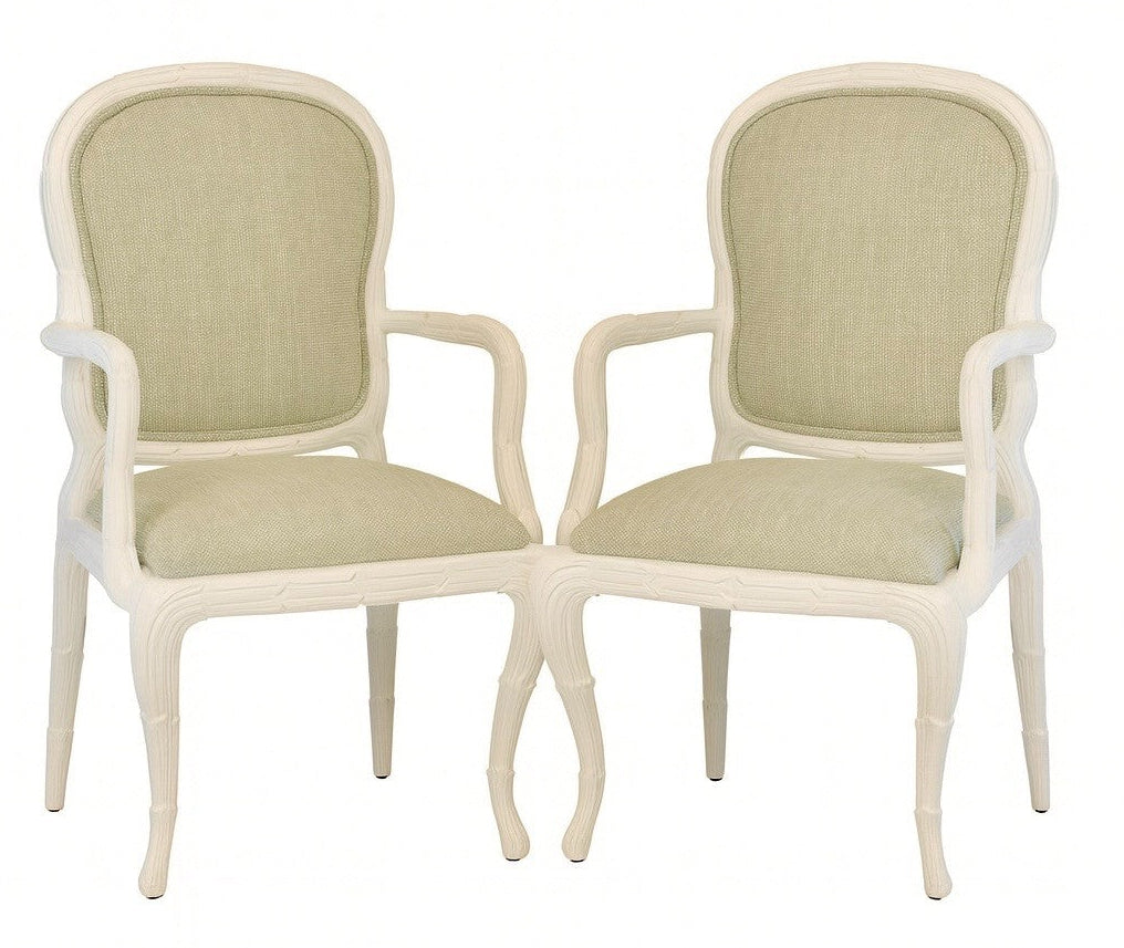 Pair of White Acanthus Upholstered Chairs