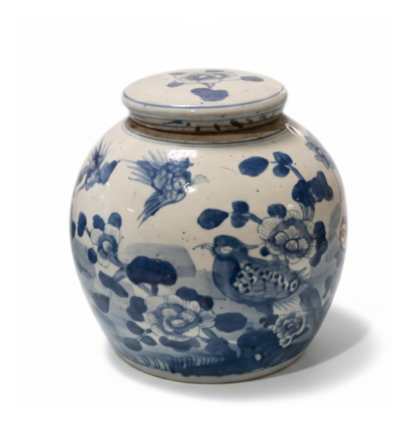 Blue and white medium lidded jar