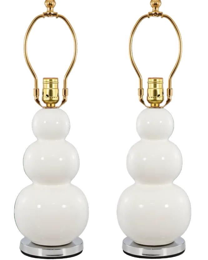 Pair of White Ceramic Bobble Lamps