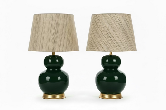 Pair of Deep Green Double Gourd Lamps