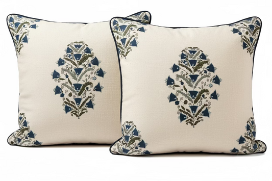 Pair of Blue and Green Thibaut Floral Pillows