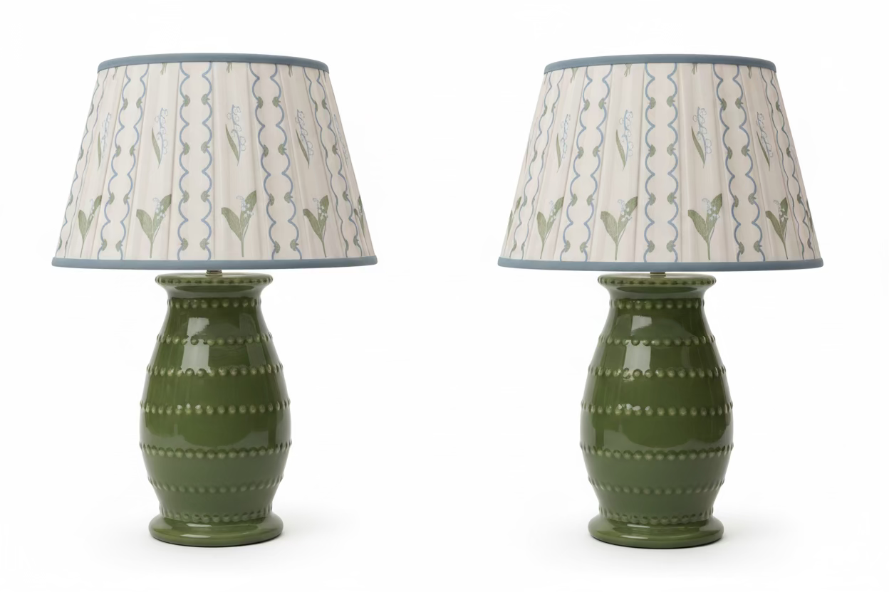 Pair of Green Ceramic Table Lamps