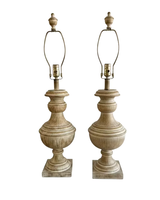 Pair of Carved Wooden Lamps