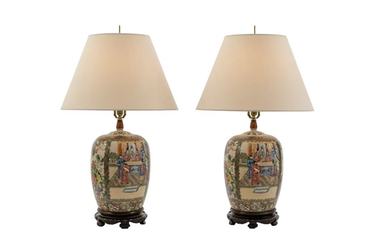 Pair of Chinese Rose Famille Lamps