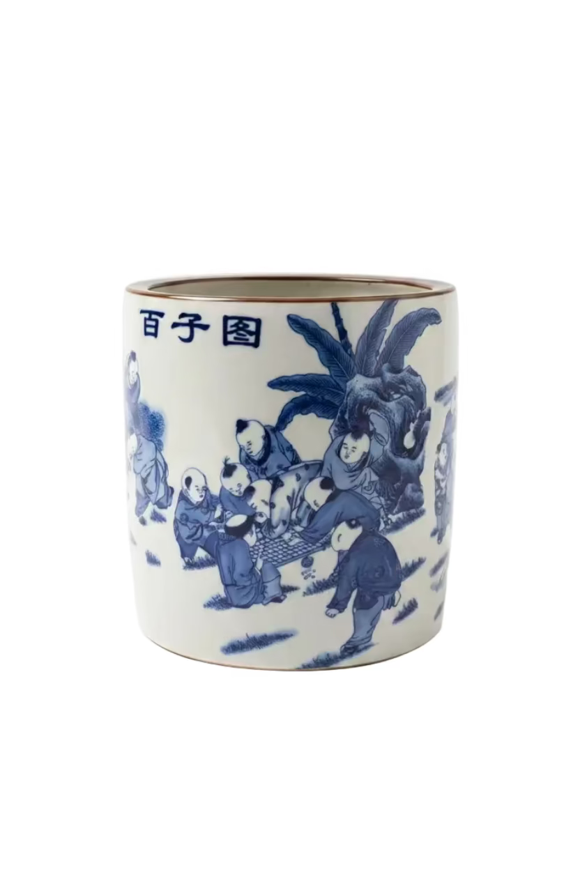 Blue & White Playing Children Brush Holders
