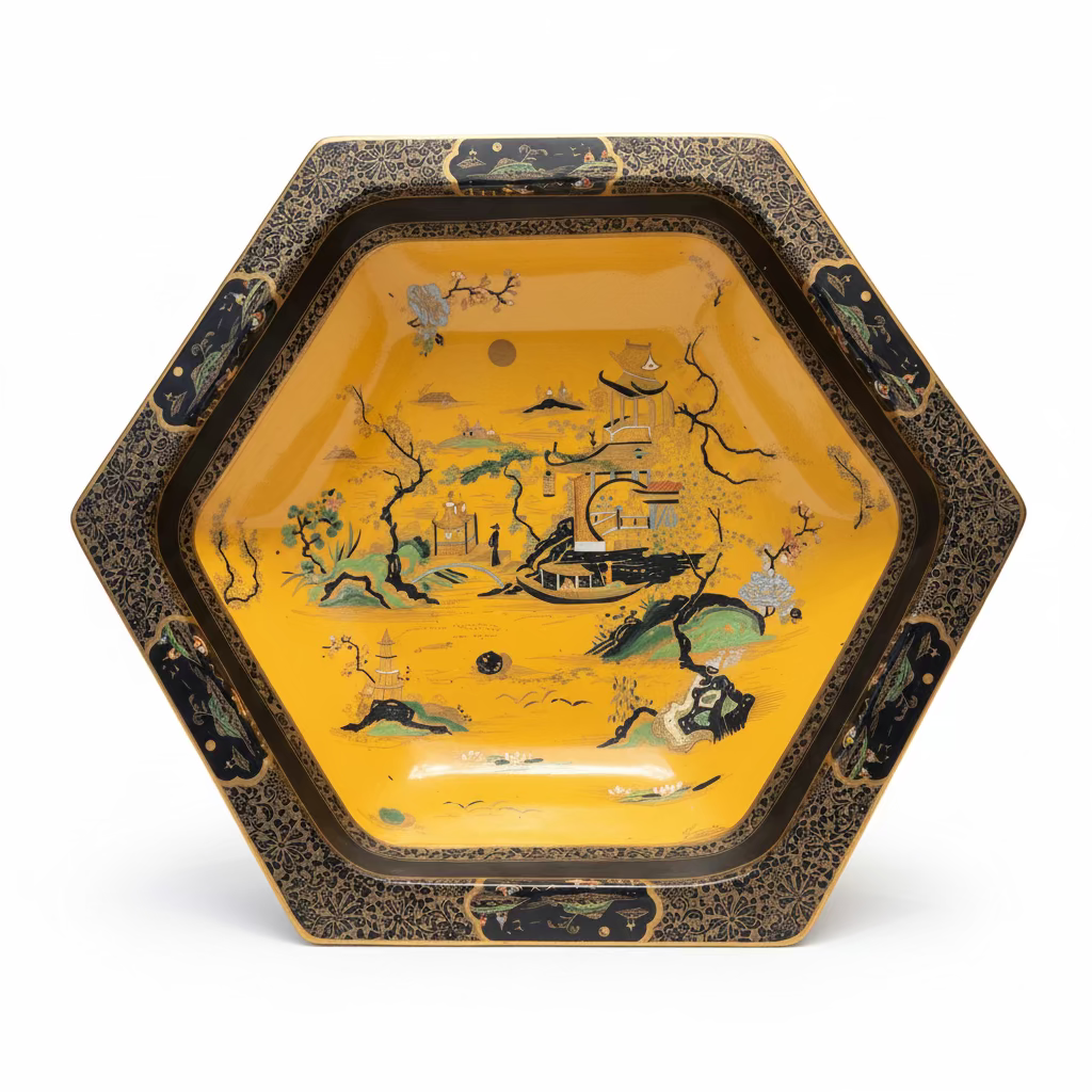 Octagonal Chinoserie Lacquer Bowl