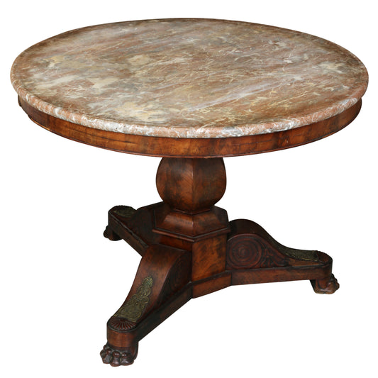 French Empire Style Mahogany Marble Top Center Table