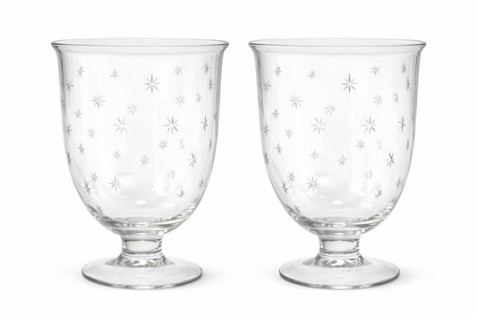 Set of 2 Large Glass Star Cut Hurricanes