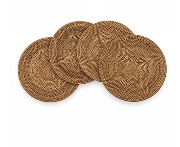 Set of 4 Natural Rattan Coil Round Placemat
