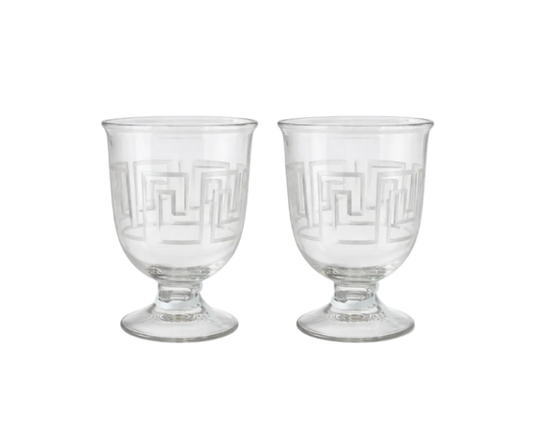 Set of 2 Small Glass Greek Key Hurricanes