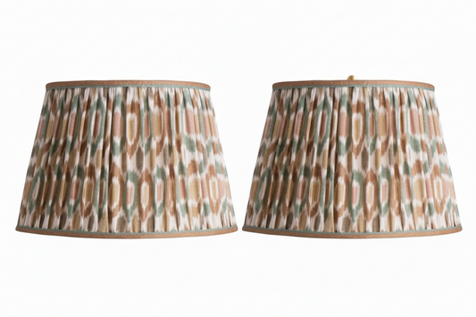 Pair Teal and Brown Ikat Straight Empire Shades