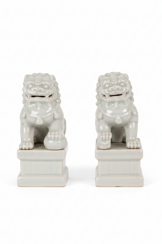 Pair of Celadon Foo Dogs