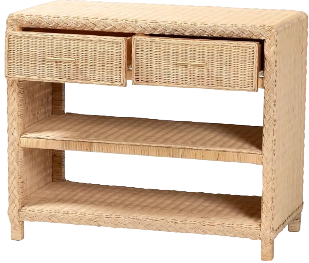 Bunk Bedroom Rattan Table with Drawers