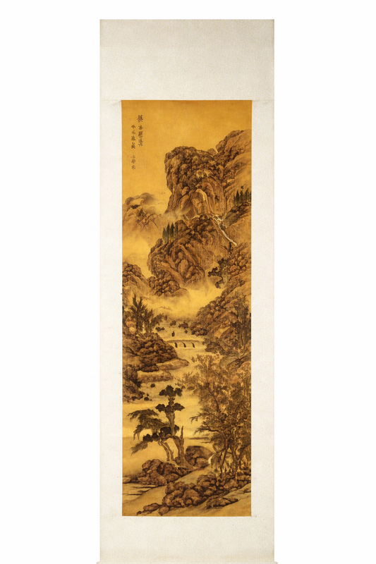 Chinese Landscape with Deer and Figure on Cloth