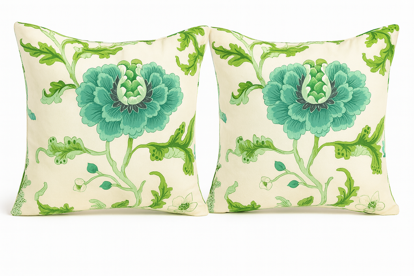 Pair of Green Floral Schumacher Pillows