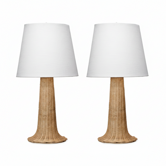 Pair of Rattan Table Lamps with Shades