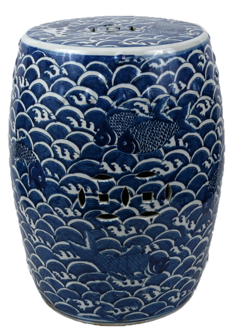 Porcelain Garden Stool Waves and Fish