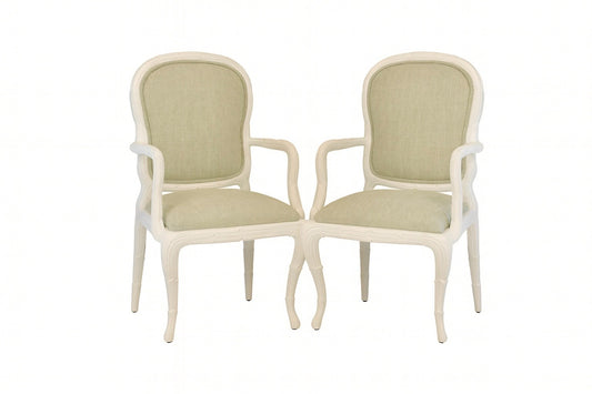 Pair of White Acanthus Upholstered Chairs