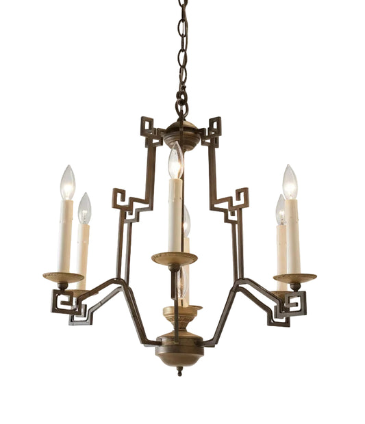 Greek Key Bronze 7 Light Chandelier