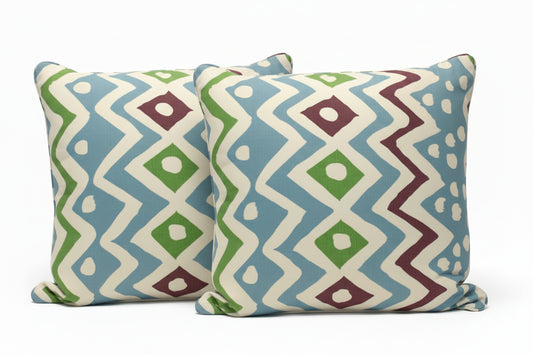 Pair of Quadrille Blue Green Pillows