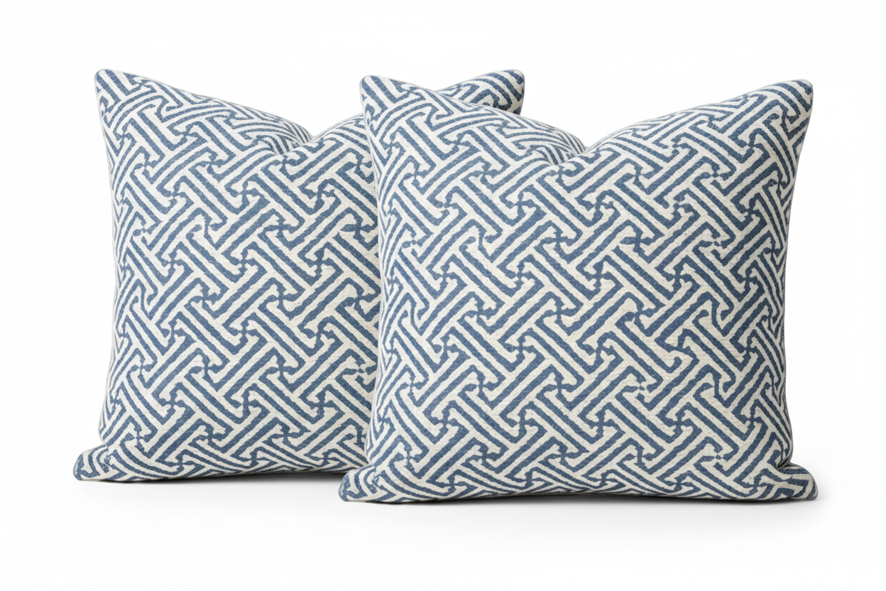 Pair of China Seas Java Java Navy Designer Pillows