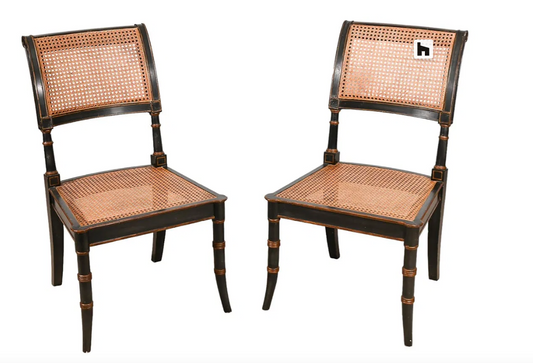 Pair of Regency Style Cane and Black Lacquer Chairs
