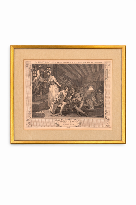 William Hogarth's THE IDLE PRENTICE betrayed and taken in a night-cellar with his Accomplice.