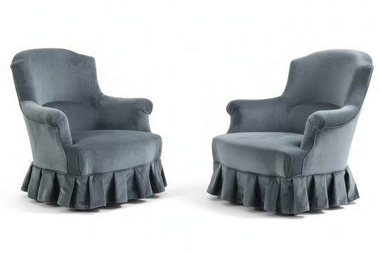 Pair of 19th Century French Upholstered Napoleon III Lounge Chairs