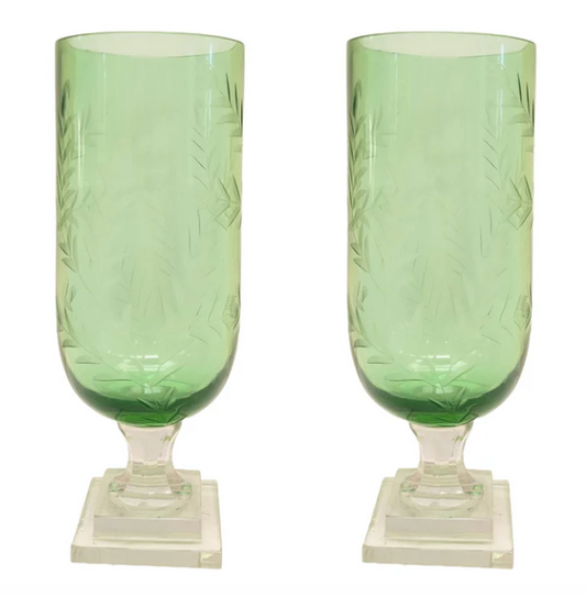 Light Green Mouth-Blown Glass Hurricane