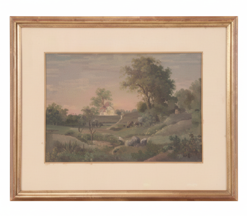 George J. Tribe Pastoral Watercolor