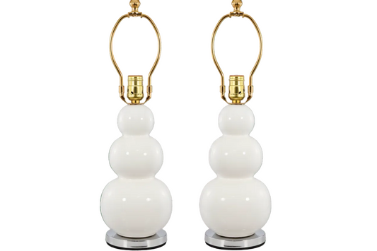 Pair of White Ceramic Bobble Lamps
