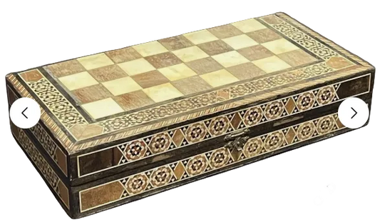 Vintage Mideastern Wood Inlaid Mosaic Marquetry Backgammon Chess Board