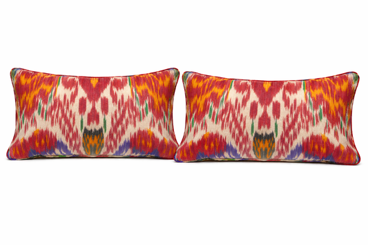 Pair of Silk Ikat Lumbar Pillows